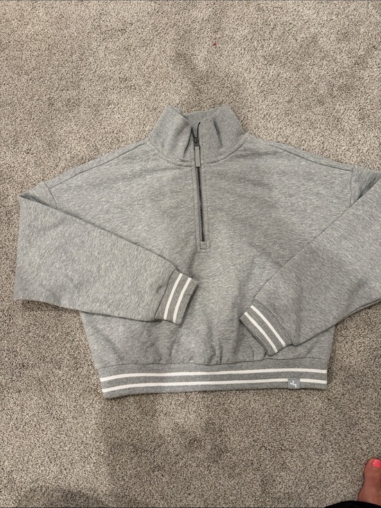 JoyLab Tops - JoyLab Grey Half-Zip Pullover with Stripe Trim